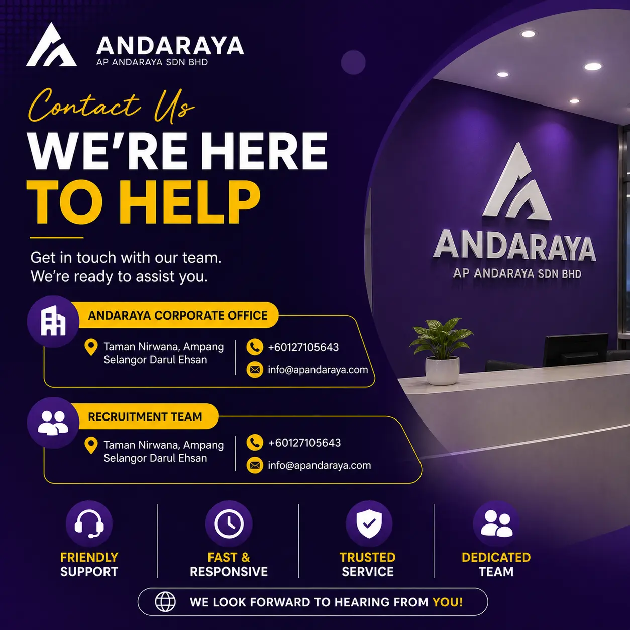 Andaraya Corporate Office and Recruitment Team in Malaysia