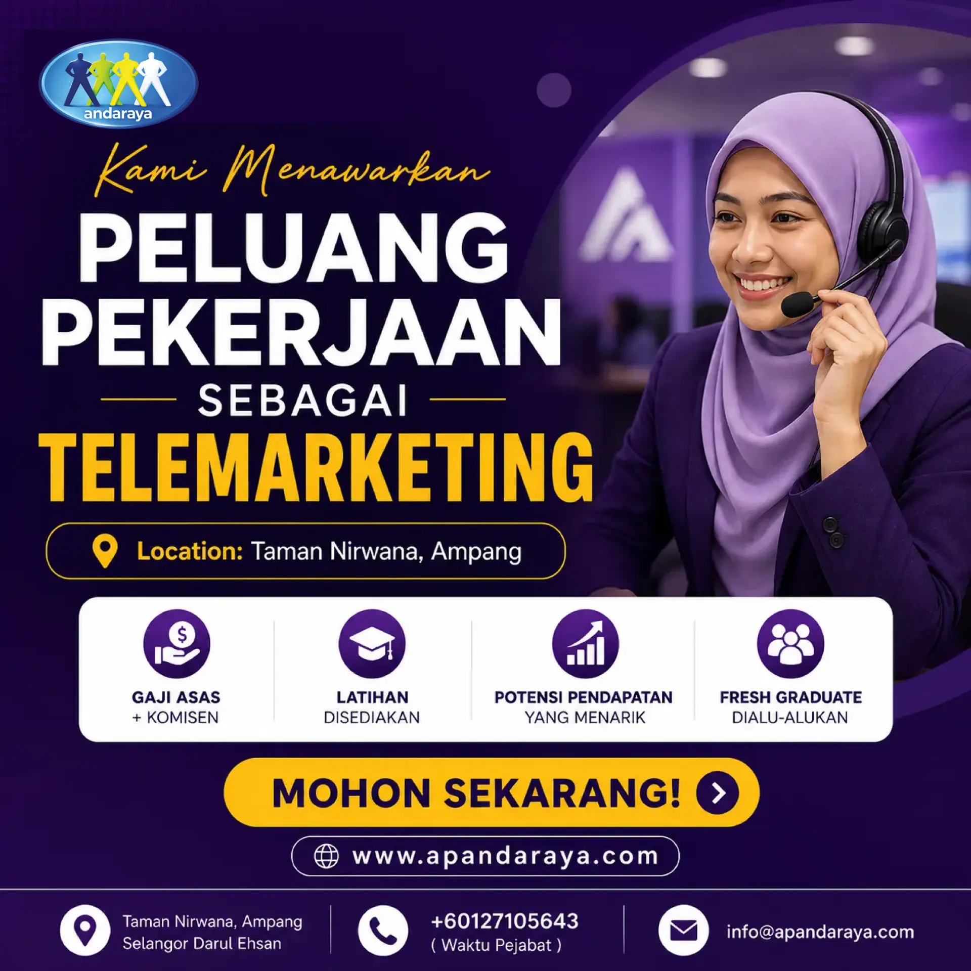 Telemarketing Executive career opportunity in Ampang Kuala Lumpur